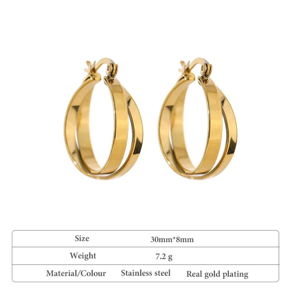 NEW 18K Gold Plated Double Cross Interlocking Round Hoop Earrings - Picture 5 of 5